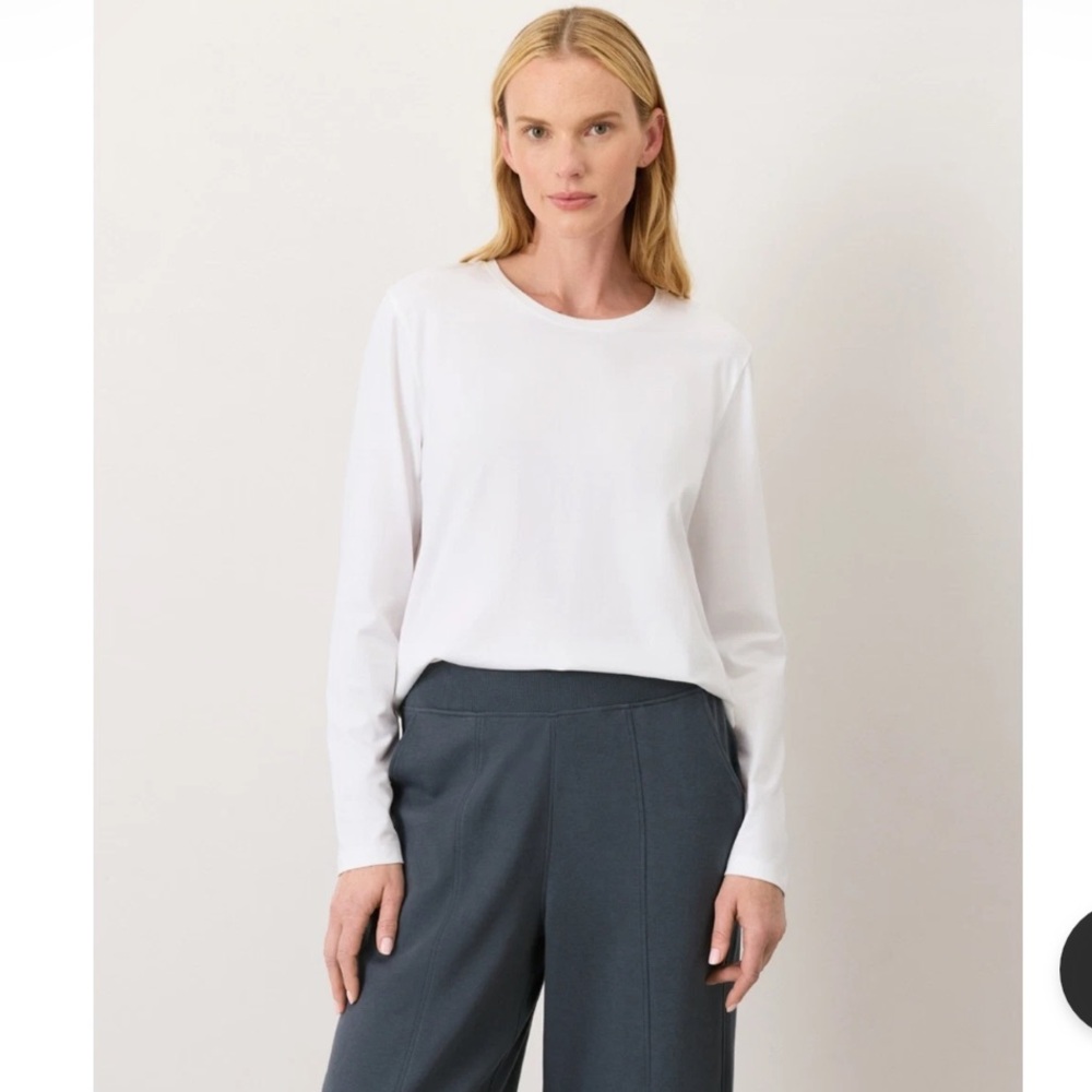 Pact Womens White Organic Cotton Stretch Long Sleeve Staple Tee T Shirt Top S